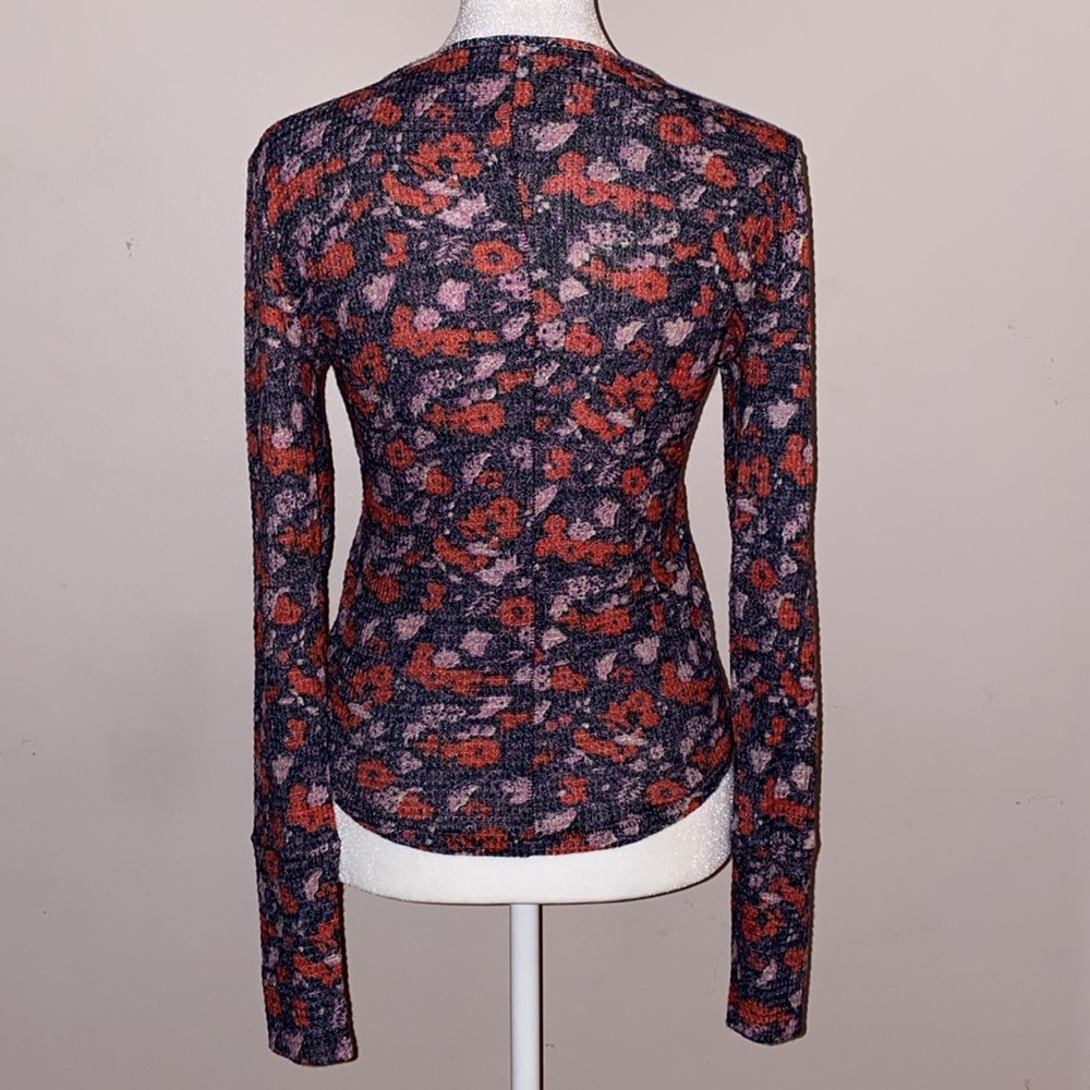 Free People Ciara Printed Floral Waffle Knit Top - Black Combo - Picture 5 of 12